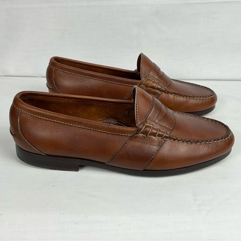 Vintage LOUIS ROTH Penny Loafers Brown Leather Men’s Sz 9.5 EEE Preppy Academia